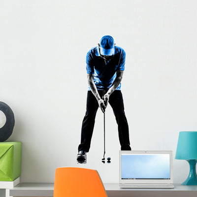 Man Golfer Golfing Putting Wall Decal shown on a wall