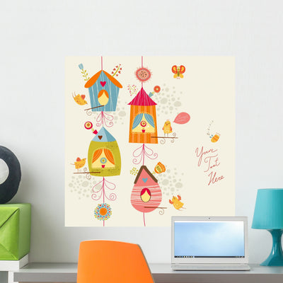 Floral with Birds Wall Decal shown on a wall