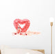 Heart of roses with perfume bottle on white background Wall Mural