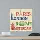 Paris, London, Rome and Amsterdam stamps Wall Mural