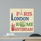 Paris, London, Rome and Amsterdam stamps Wall Mural