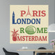 Paris, London, Rome and Amsterdam stamps Wall Mural