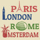 Paris, London, Rome and Amsterdam stamps Wall Mural