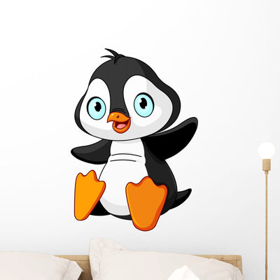 Baby Penguin Wall Decal shown on a wall
