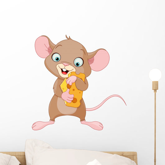 Mouse holding a piece of cheese Wall Decal