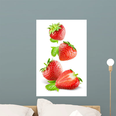 Falling Strawberries White shown on a wall