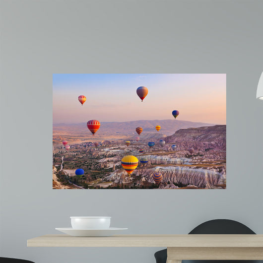 Hot air balloon flying over Cappadocia Turkey 
