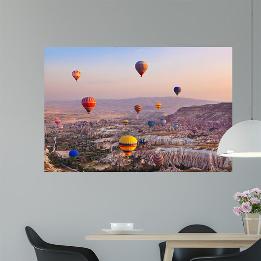 Hot air balloon flying over Cappadocia Turkey 