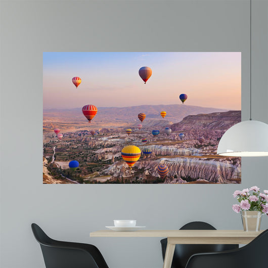 Hot air balloon flying over Cappadocia Turkey 
