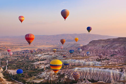 Hot air balloon flying over Cappadocia Turkey 