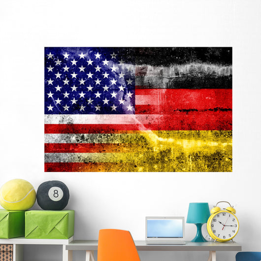 USA and Germany Flag painted on grunge wall 