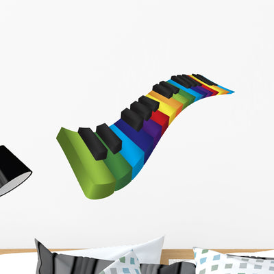 Piano Colorful Wavy Keyboard Wall Decal shown on a wall