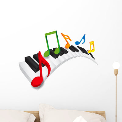 Wavy Keyboard Piano Music Wall Decal shown on a wall