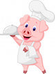 Cute pig chef cartoon holding platter Wall Decal