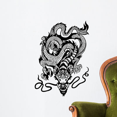 Dragon Tattoo Wall Decal shown on a wall