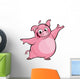 Cartoon happy cute pink pig character presenting 