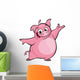 Cartoon happy cute pink pig character presenting 