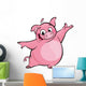 Cartoon happy cute pink pig character presenting 