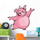 Cartoon happy cute pink pig character presenting 