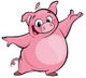 Cartoon happy cute pink pig character presenting 