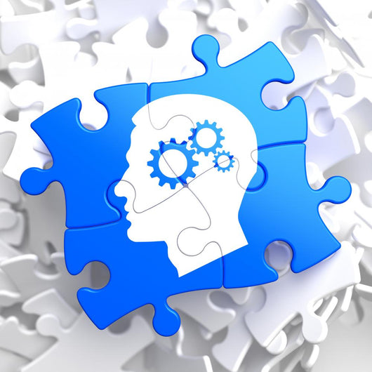Psychological Concept on Blue Puzzle. Wall Mural