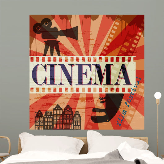 Retro cinema poster, vector Wall Mural
