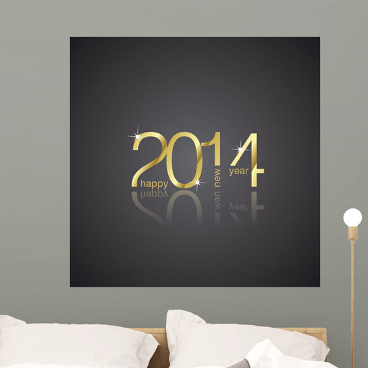 Gold New Year 2014 black background vector 