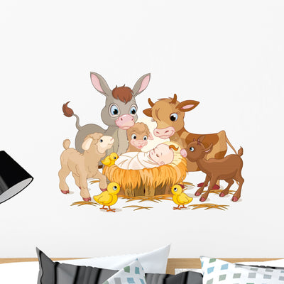 Holy Child with Animals Wall Decal shown on a wall