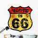 vintage route 66 road sign, bullet holes, vector illustration 