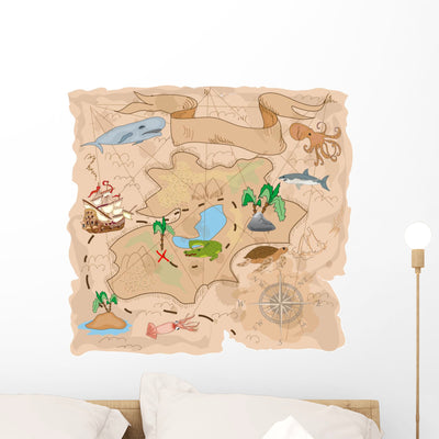 Treasure Island Map Wall Mural shown on a wall