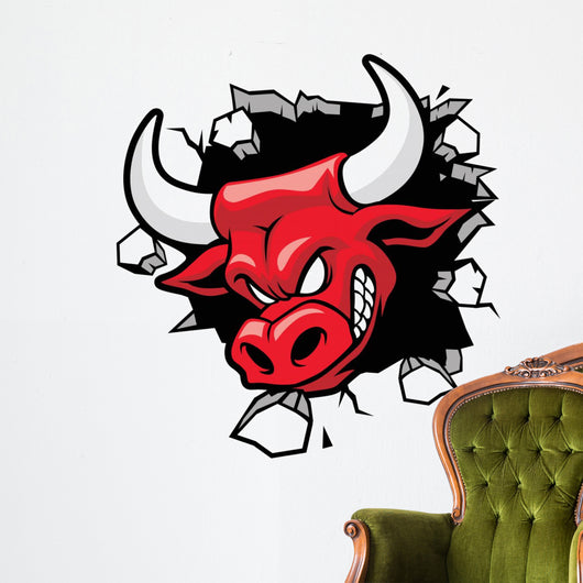 bull heading a wall Wall Decal