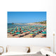 View of beach with umbrellas at beach near Vieste, Apulia,Italy 