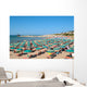 View of beach with umbrellas at beach near Vieste, Apulia,Italy 