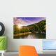 river flows by rocky shore near the autumn mountain forest Wall Mural