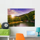 river flows by rocky shore near the autumn mountain forest Wall Mural
