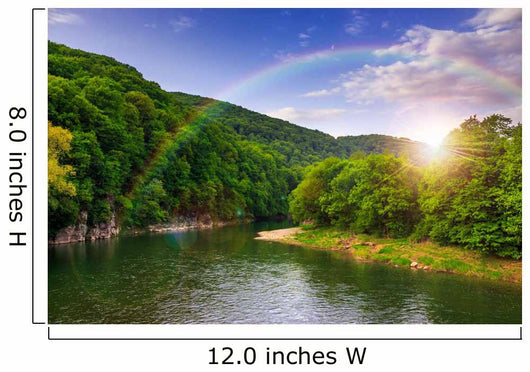 river flows by rocky shore near the autumn mountain forest Wall Mural