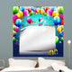 Colorful birthday background with balloons and empty paper 