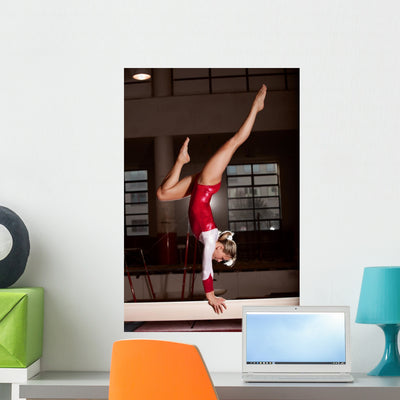 Portrait Young Gymnasts Training Wall Decal shown on a wall
