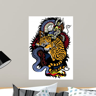 Dragon and Tiger Fighting shown on a wall