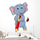 Cute elephant cartoon holding red pencil Wall Decal