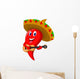 Chili pepper mariachi wearing sombrero playing a guitar Wall Decal