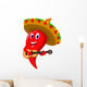 Chili pepper mariachi wearing sombrero playing a guitar Wall Decal