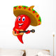 Chili pepper mariachi wearing sombrero playing a guitar Wall Decal