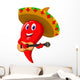 Chili pepper mariachi wearing sombrero playing a guitar Wall Decal