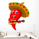 Chili pepper mariachi wearing sombrero playing a guitar Wall Decal