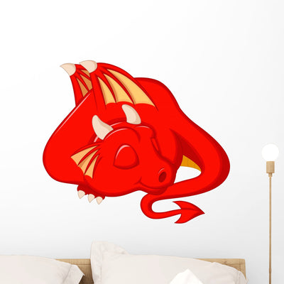 Cute Dragon Cartoon Sleeping Wall Decal shown on a wall