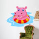 Hippo floating on an inflatable circle in the pool Wall Decal