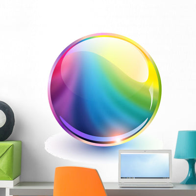 Rainbow Sphere Wall Decal shown on a wall