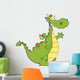 Green Dragon Cartoon Mascot Character Waving For Greeting Wall Decal