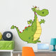 Green Dragon Cartoon Mascot Character Waving For Greeting Wall Decal